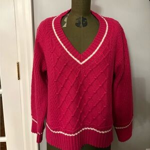 Maeve Fuchsia V-Neck Sweater Anthropologie